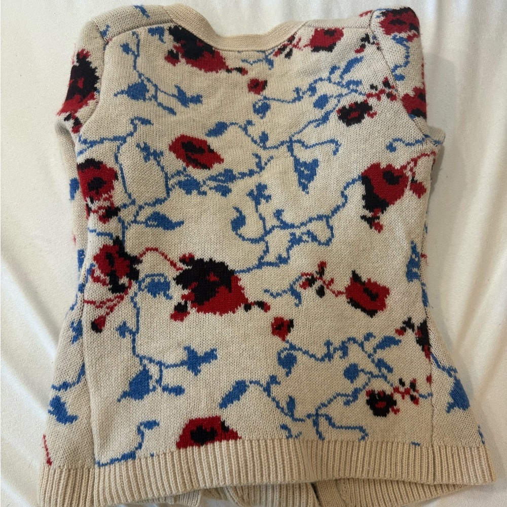 KHAITE Scarlet Cardigan - Red and Blue Floral Design; like new size XS - Picture 3 of 4